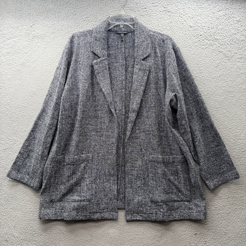 Eileen Fisher Tweedy Blazer Black Fleck Notch Collar Organic Cotton Knit Size XL